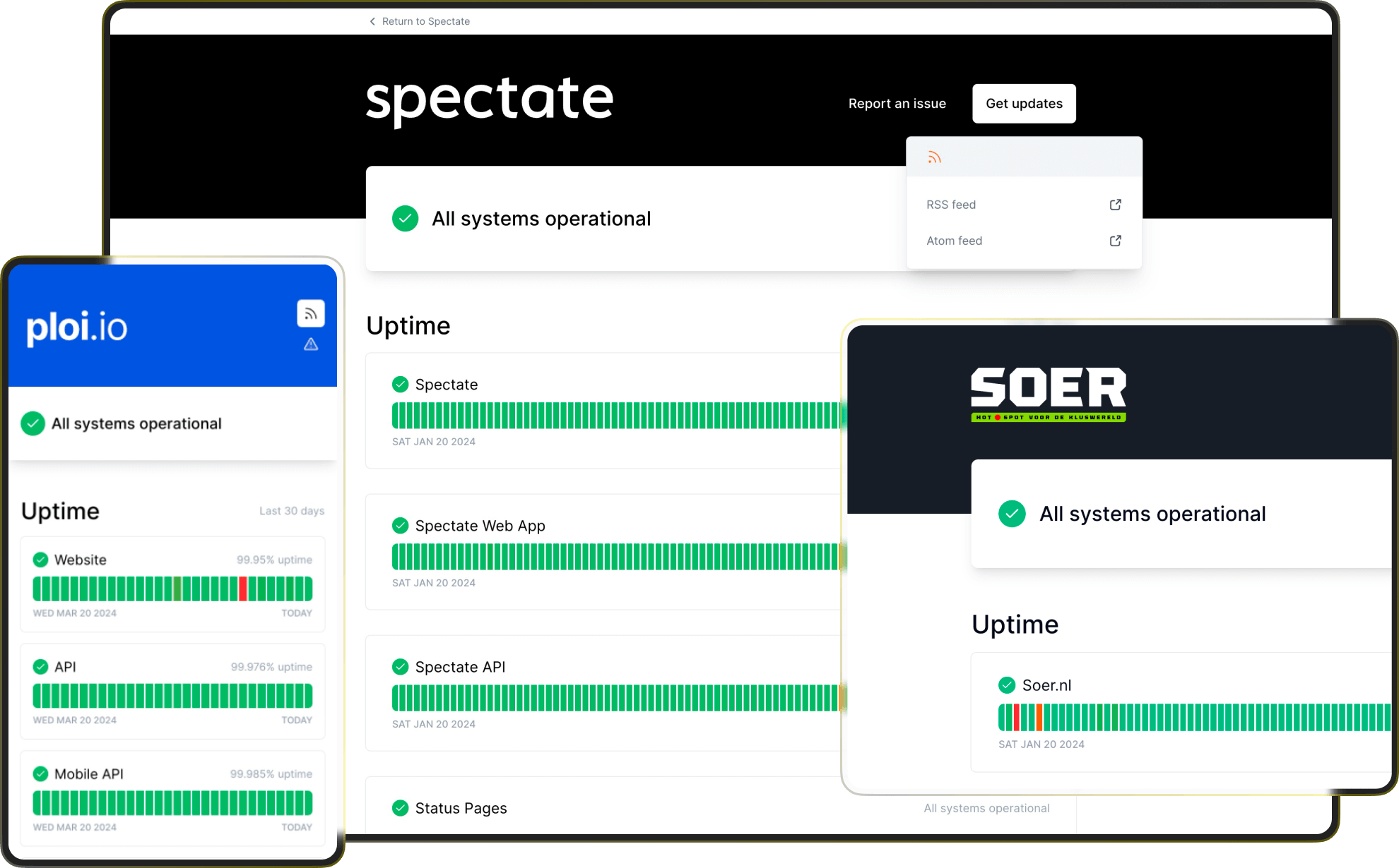 A screenshot of status pages built with Spectate