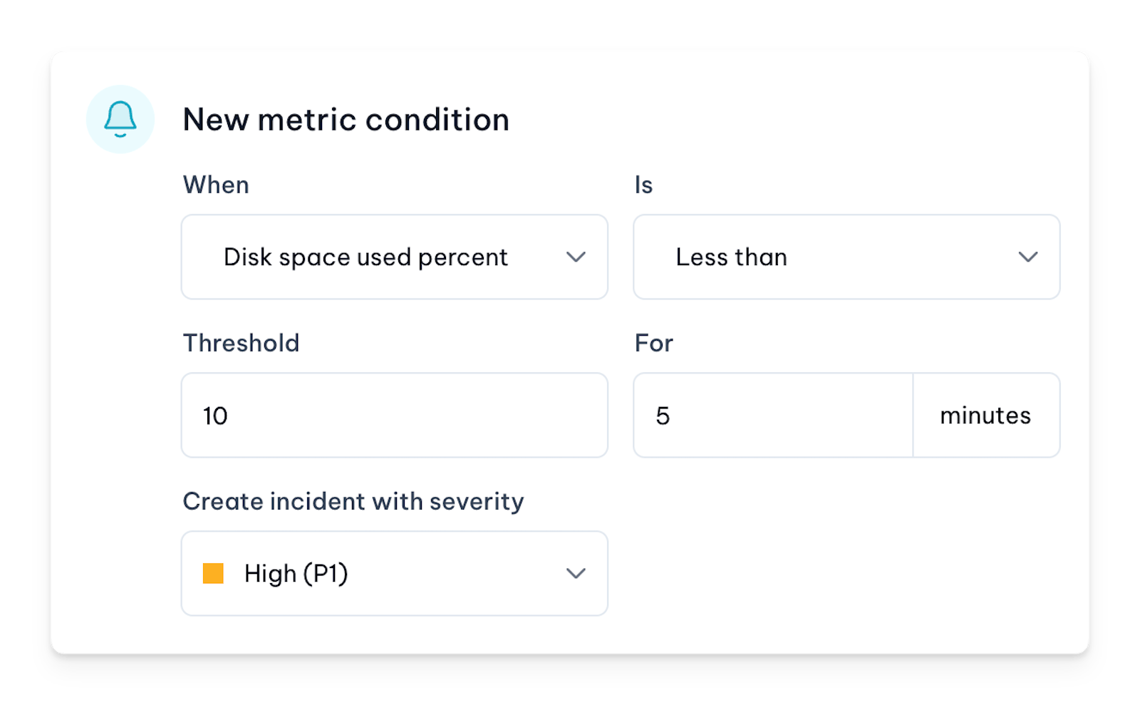 Modal showing settings for creating a new metric condition